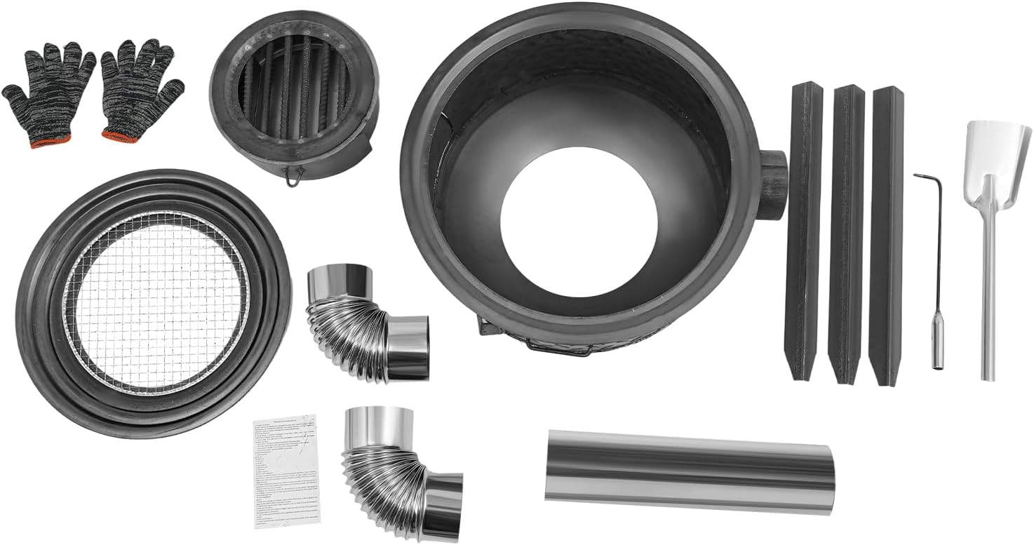 Multifunction Wood Burning Stove with 4 Rings - 20.5 Inch Portable Fire Pit Camping Stove for Outdoor Cooking,BBQ,Backyard&Emergency Use (Carbon Black)