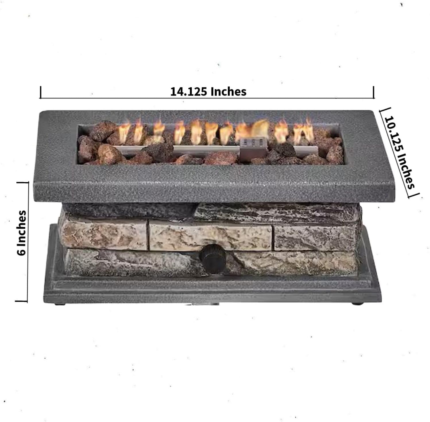 Envirostone Outdoor Propane Fire Pit, 15,000 BTU Stone Look Rectangle Tabletop, 14.125 x 11.25 Inch, Gray with Lava Rocks, 1 lb Tank Compatible