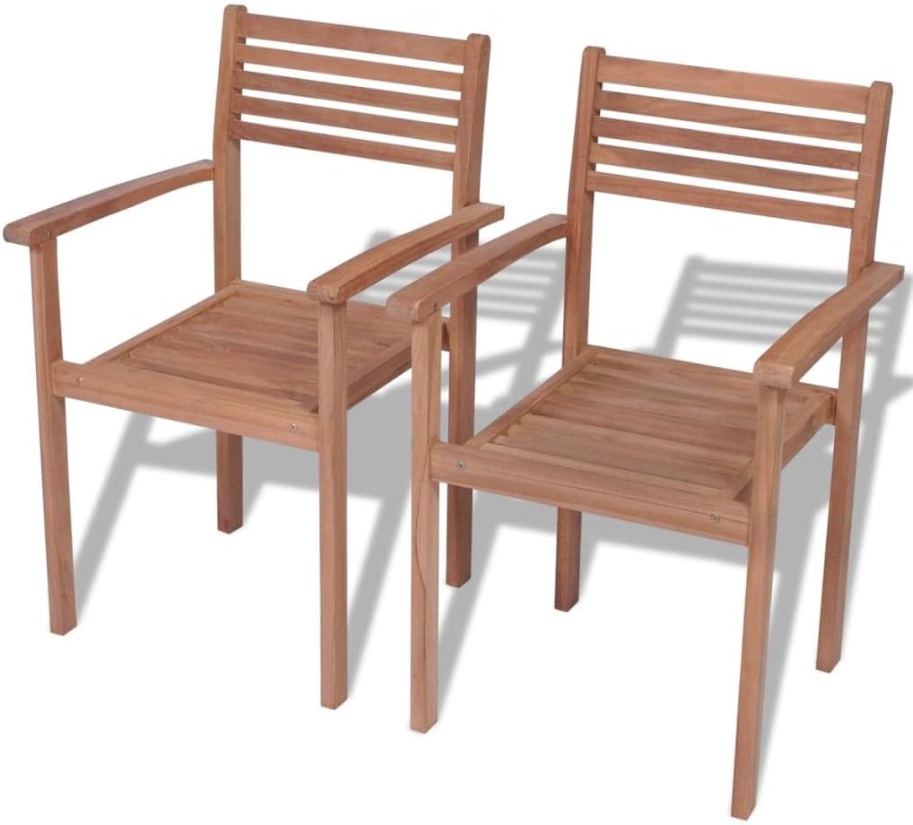 Stackable Patio Chairs 2 pcs Solid Teak Wood,Includes Two Stackable Chairs for Your Convenience. Outdoor Furniture, Outdoor Chairs, 1, Brown