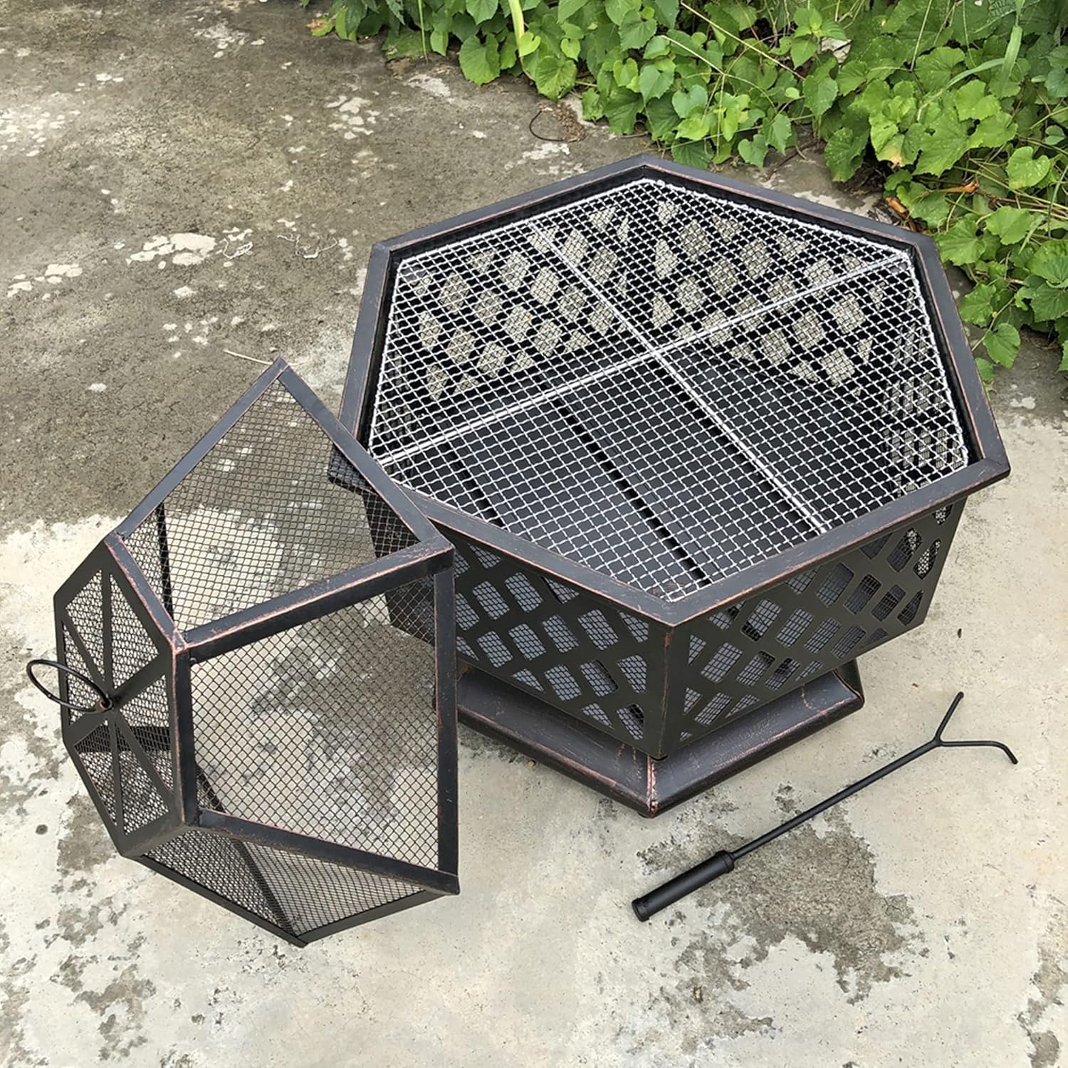 Fire Pit Hex-Shaped Fire Pit, Outdoor Wood Burning Fire Pits & Bowls, Patio Heater 360° Heating Basin