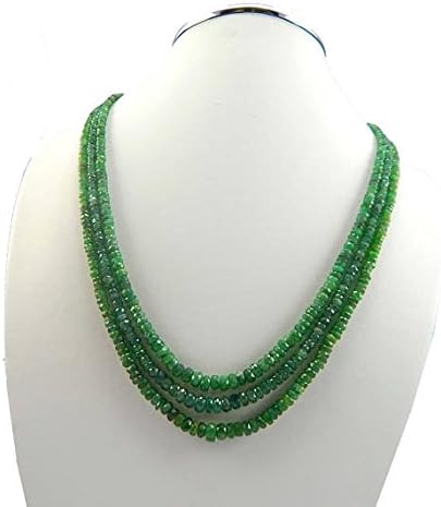 Green emerald Necklace 17 inch Long size 3-6 mm Rondelle Faceted Green Beads 3 strands Necklace