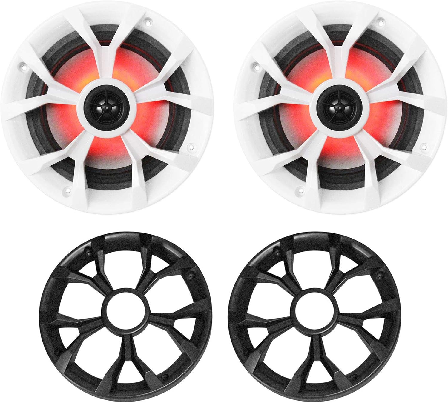Rockville RKL65MBW 700-Watt 6.5 in Marine Boat Speakers with LED Lights, Black and White Grilles, IP66 Waterproof, UV Resistant, Rustproof Design for Boats and Outdoor Audio, 4-Piece
