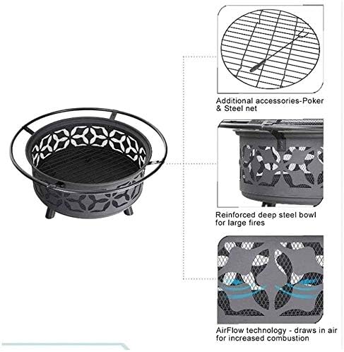 Fire Pits Outdoor Wood Burning Pits Fire Bowl with Handles,Removable Metal Fire Basket with Fire Fork, Patio Garden Multifunctional Fire Pit for Heating/BBQ with Cover BBQ Cooking for Outside Camping