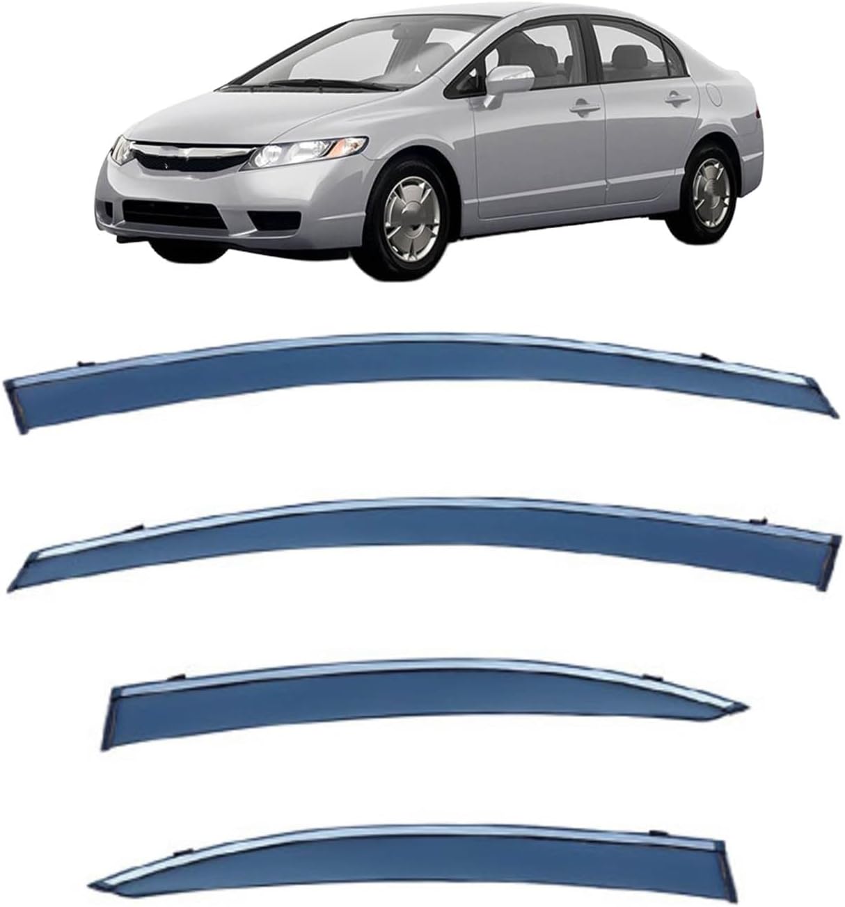 Window Deflectors for Civic Sedan MK8-FA1-5/FD1-7 2006-2011, Sun Rain Guard Window Visors Vent Shades with Bright Stripes Car Accessories