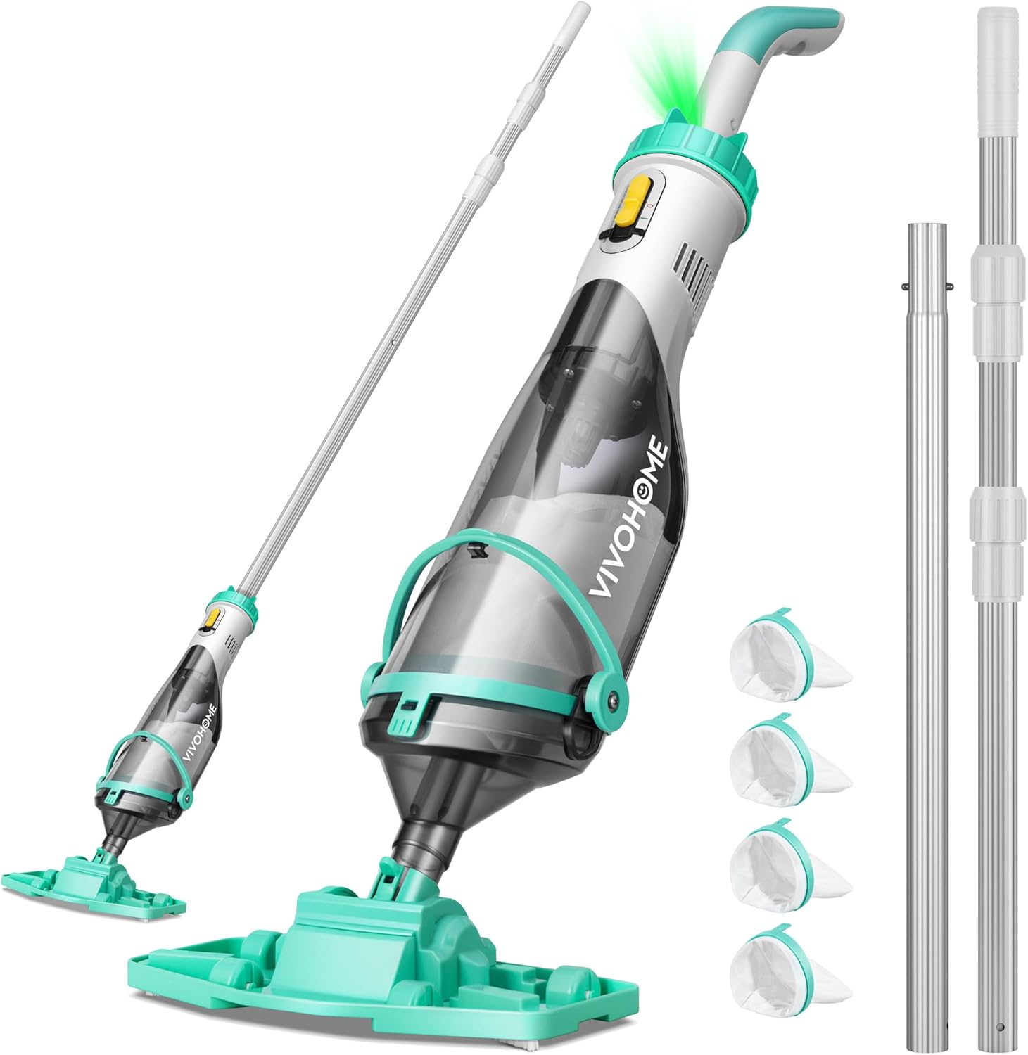 VIVOHOME Cordless Pool Vacuum with Telescopic & Extension Poles 9.12ft, 18.5 GPM Suction, 60-Min Run Time, Handheld Cleaner Rechargeable with Battery Indicator for Pools/Spas/Hot Tubs - Green