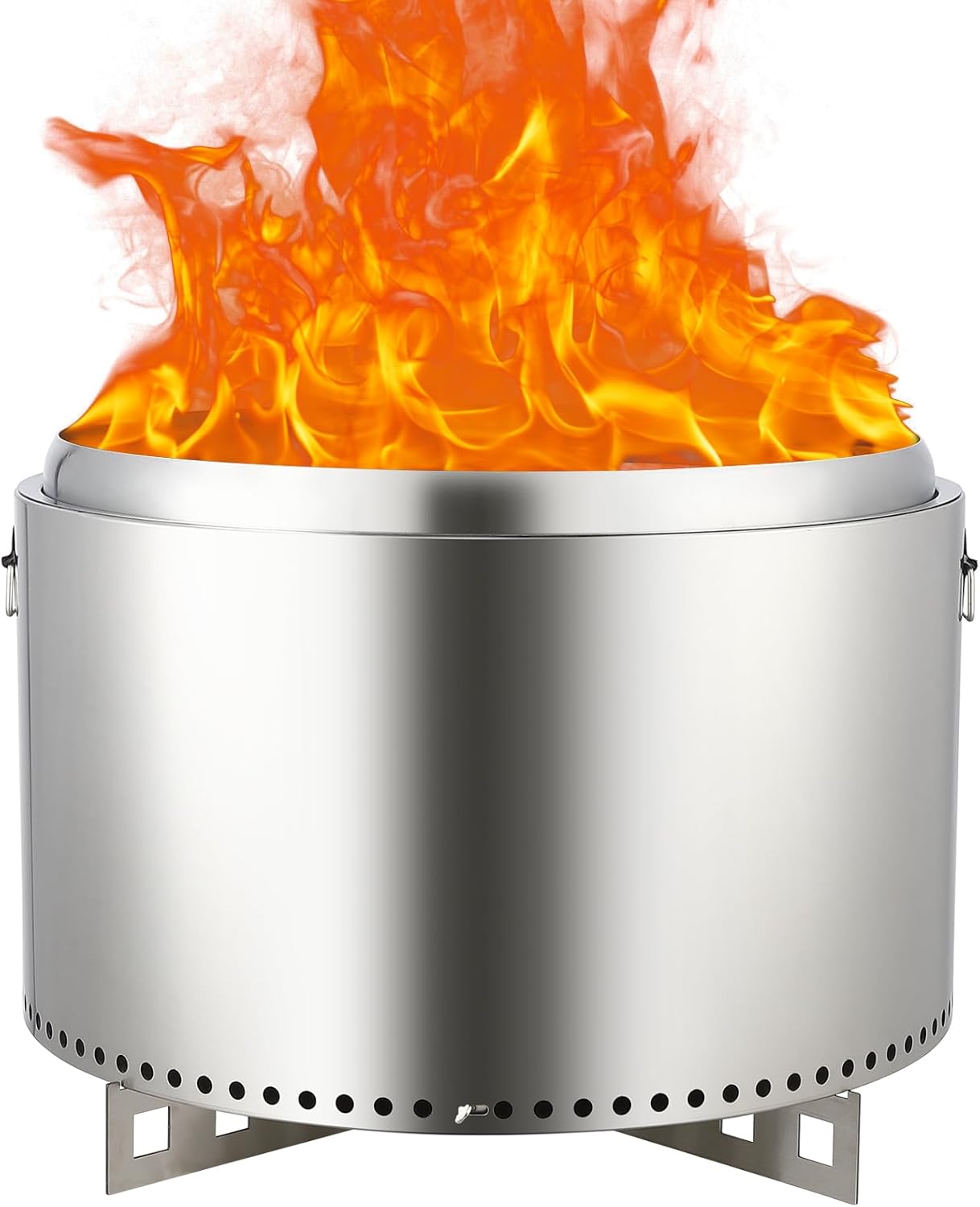 27 Inch Stainless Steel Smokeless Outdoor Fire Pit, Burning Wood, Particles,Coal, Removable Stand and Ash Pan, Perfect for Bonfire, Camping, Picnic, Family Gatherings for Garden