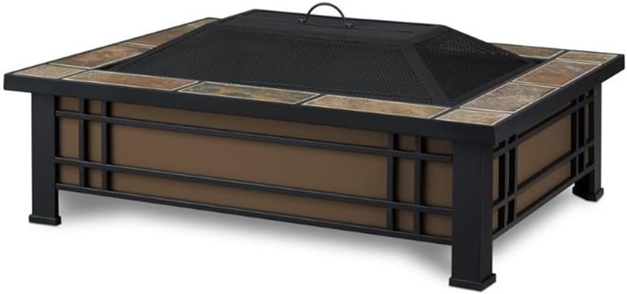 Bowery Hill Contemporary Wood Burning Fire Pit in Natural Slate Tile