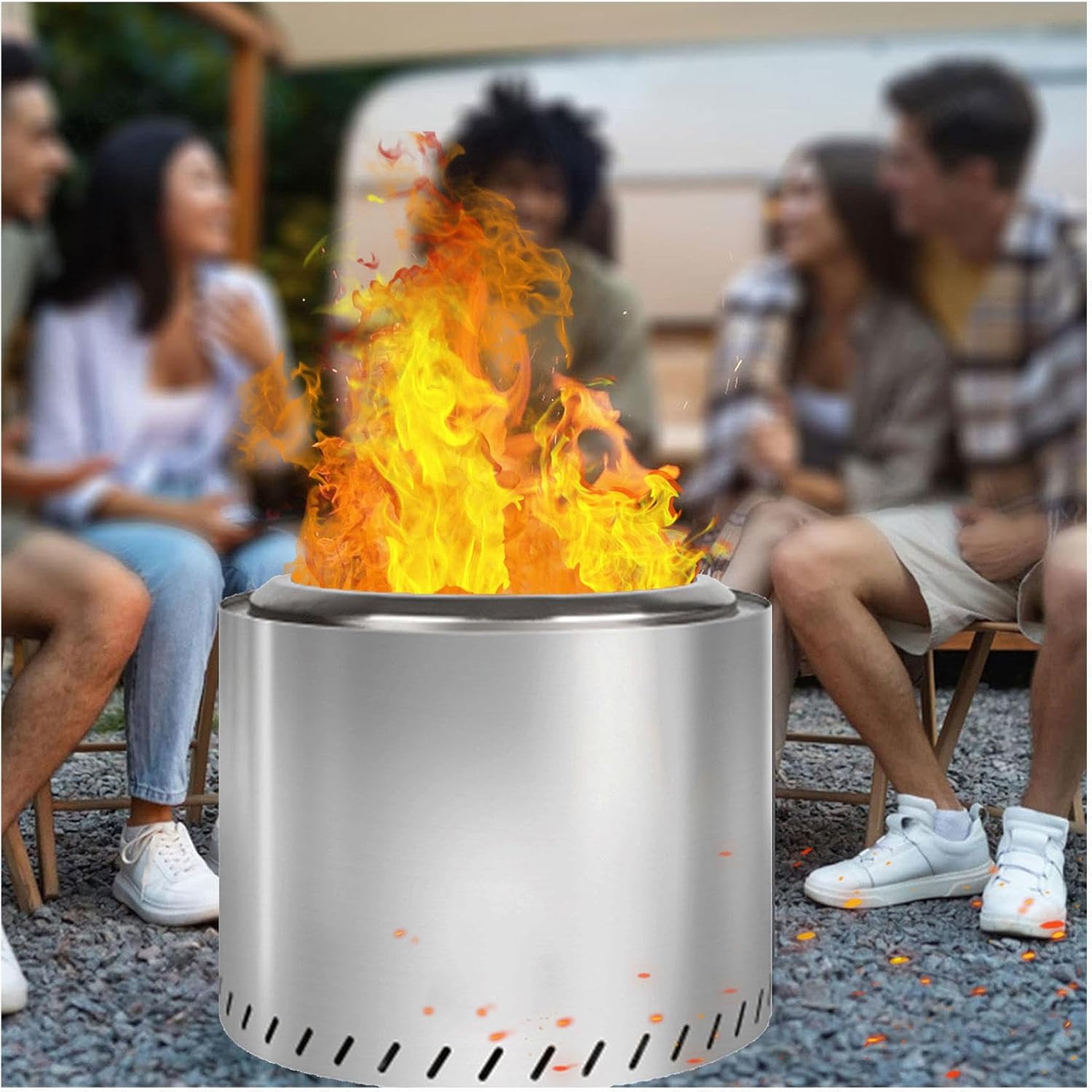 Smokeless Firepit 19.4 Inches Outside, Large Smokeless Fire Pit Cooking Durable Stainless Steel for Wood Burning, Smokeless Fire Pit for Patio Garden,Camping,Backyard