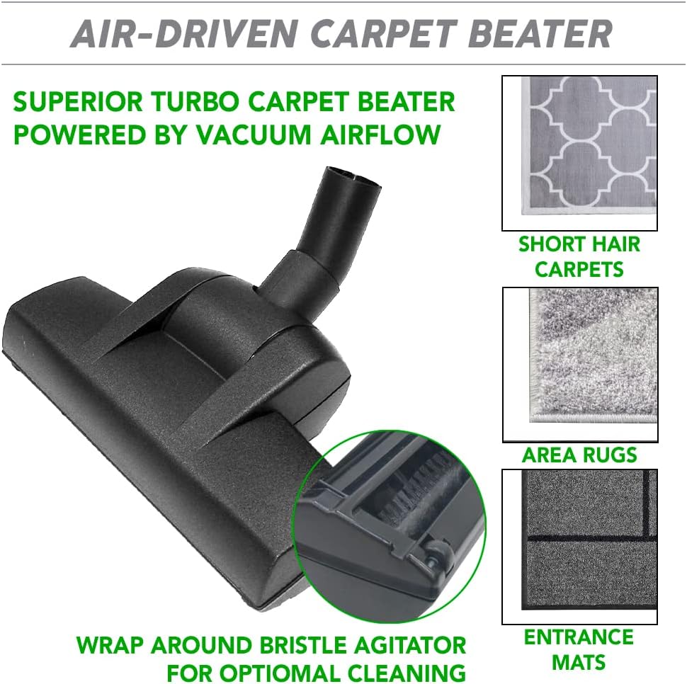 OVO Central Vacuum Deluxe Plus Kit, 50ft ON/Off Low-Voltage Hose, Air Driven Carpet Beater, 12’’ Premium Floor Brush, Cleaning Tools and Easy Storage Accessories