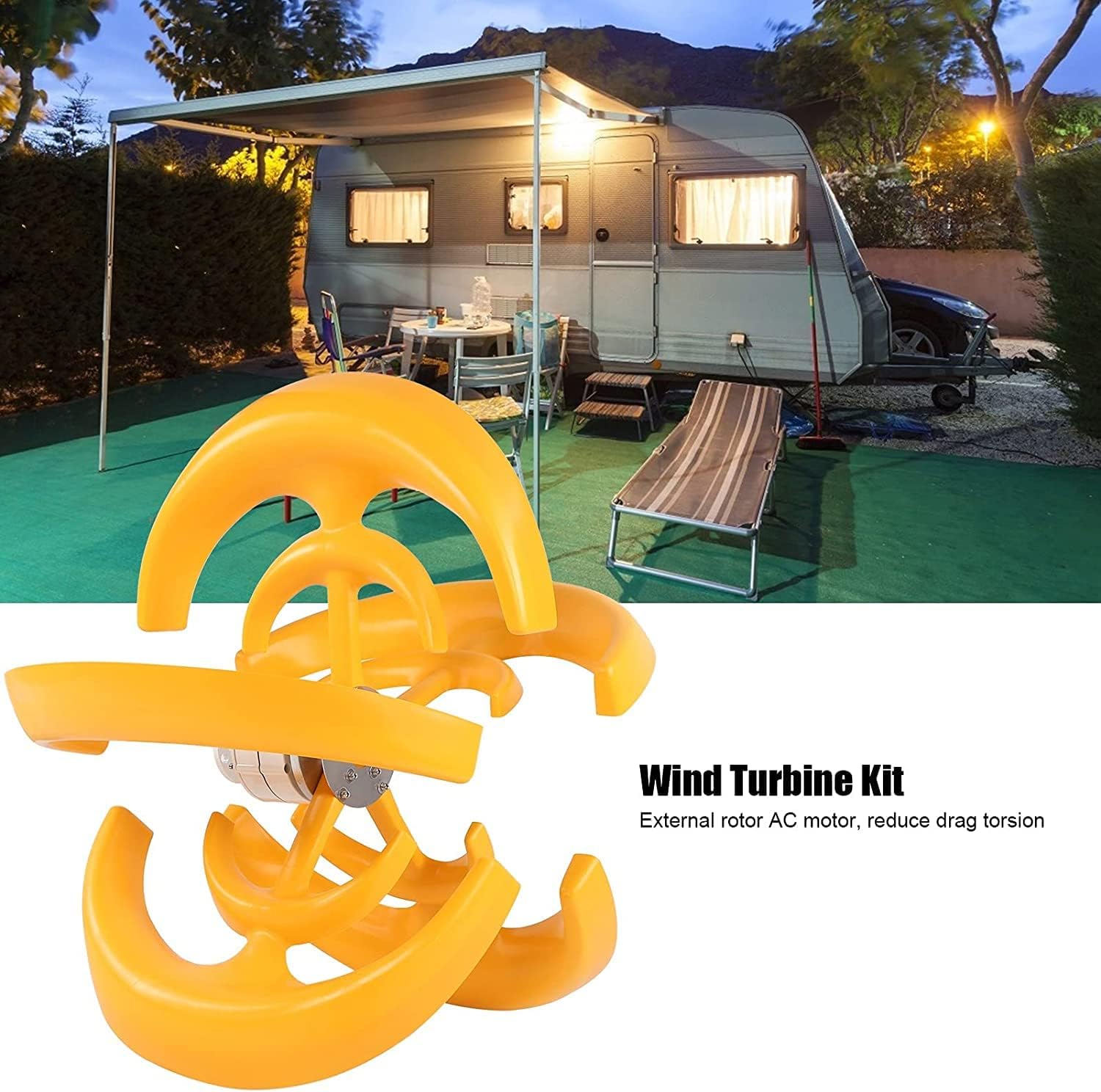 Vertical Axis Wind Turbine Kit Yellow, 8000W 5 Blade Double Layer Lantern Type Wind Power Generator for Charging Boats, Terraces, Cabins Or Mobile Homes