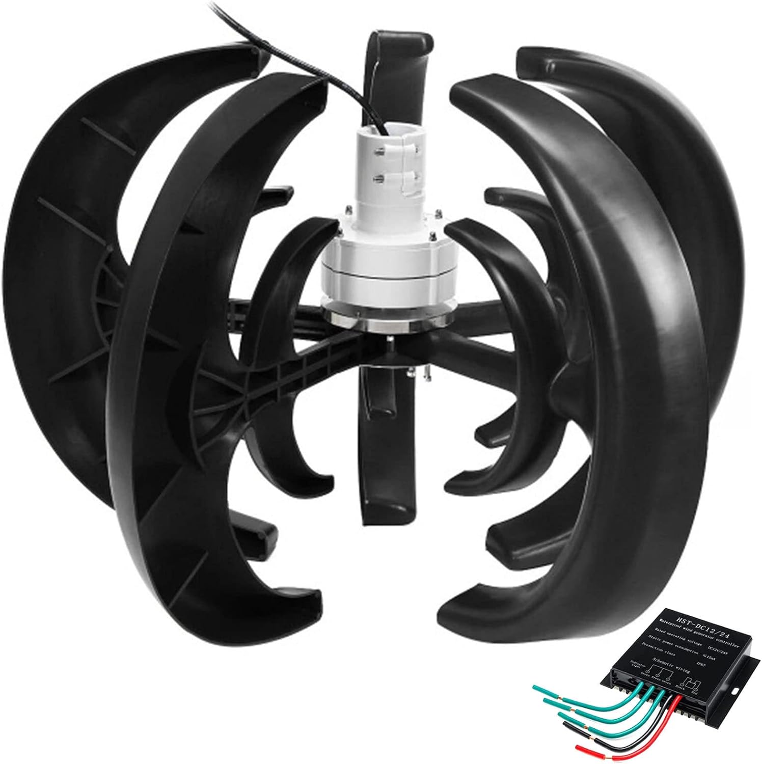 12V/24V/48V 500W Wind Turbine Red Lantern Vertical Wind Generator 5 Leaves Wind Turbine Kit with Charge Controller, for Home Highways Boats,Black-48V