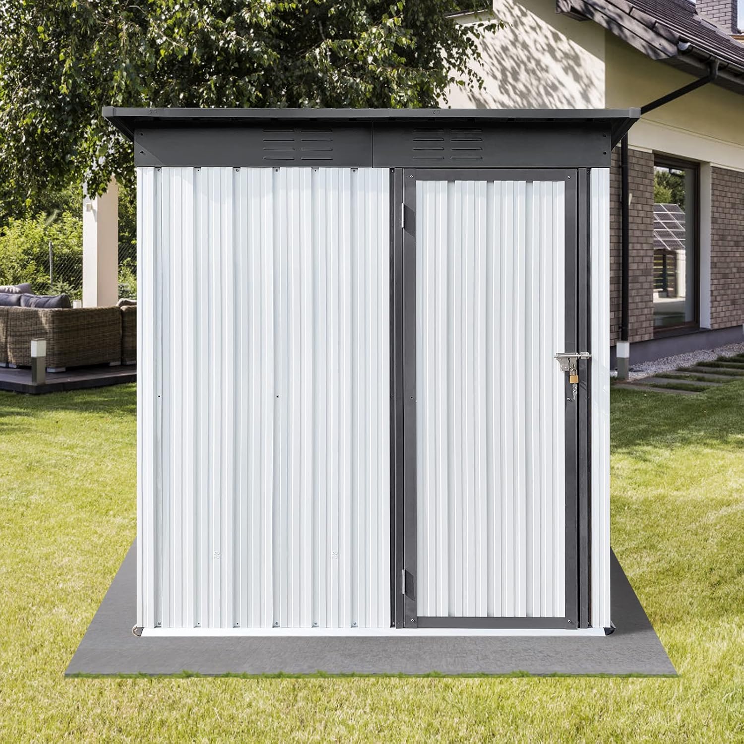 Large Storage Shed, Metal Outdoor Storage Shed, Metal Garden Sheds with Door and Lock for Backyard Garden Patio Lawn, 5FT x 4FT