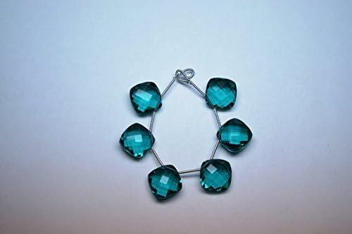 14mm 3 matched pair paraibe florite quartz microfaceted cushion shape briolette beads