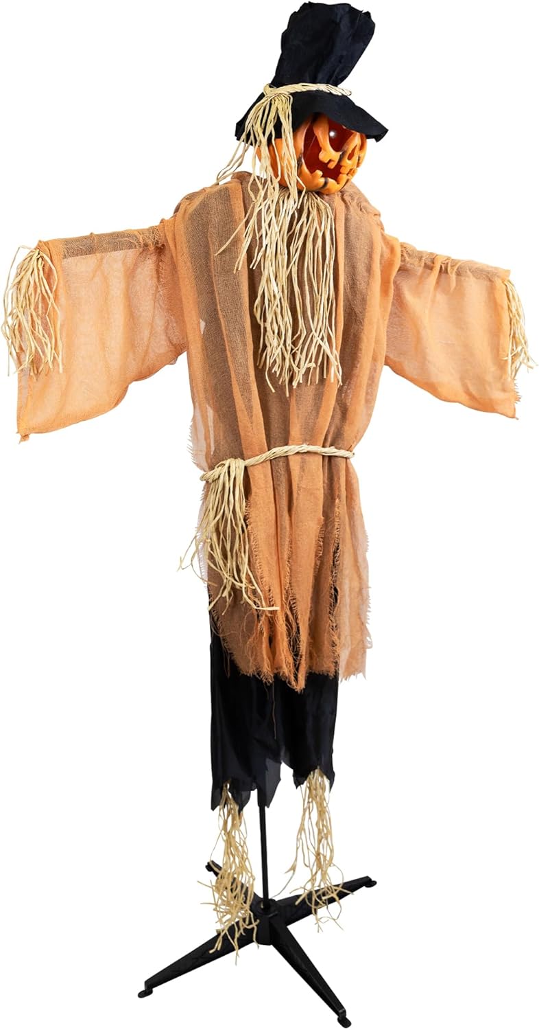 Lighted and Animated Jack-O'-Lantern Scarecrow Halloween Decoration - 6'