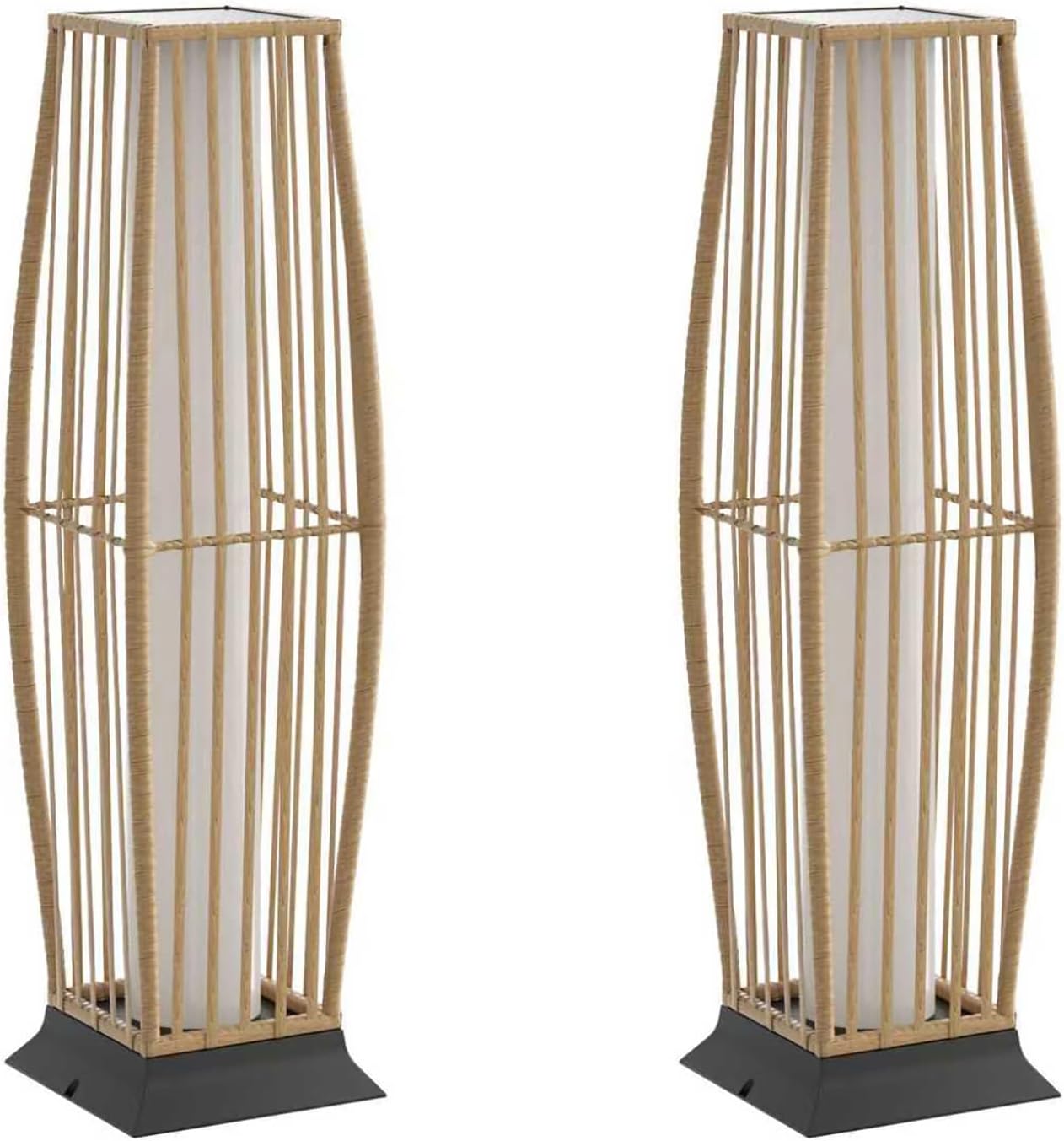 Rattan Outdoor Floor Lamp Set of 2, Boho Solar Porch Lights Outdoor Waterproof for Patio, Garden, Balcony & Deck, Natural (Vertical)