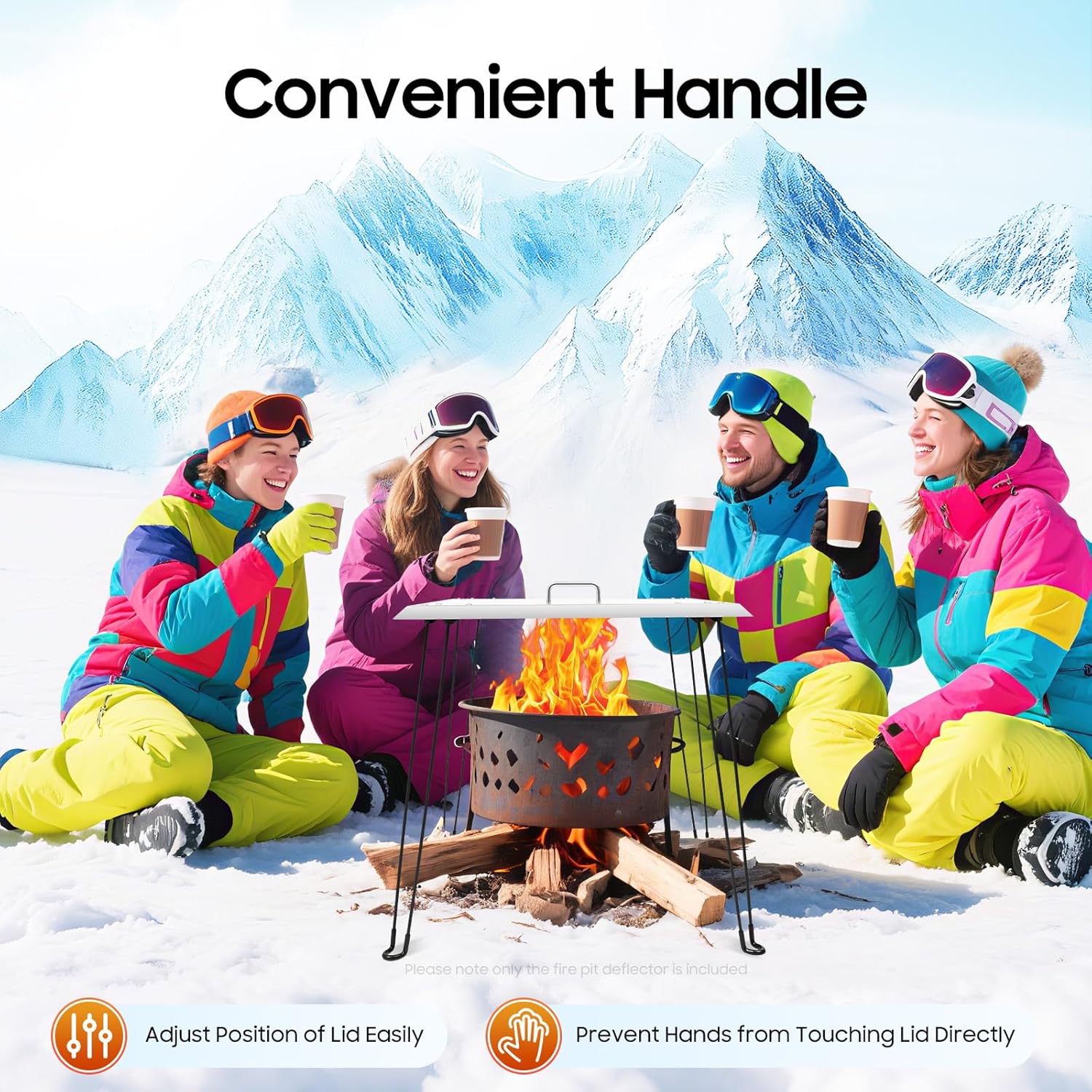 Fire Pit Heat Deflector, Stainless Steel Fire Pit Cover, Fire Pit Burner Cover to Push Heat Down and Out, Fire Pit Lid with Foldable Legs and Carrying Handle (24 x 24 x 13 Inch)