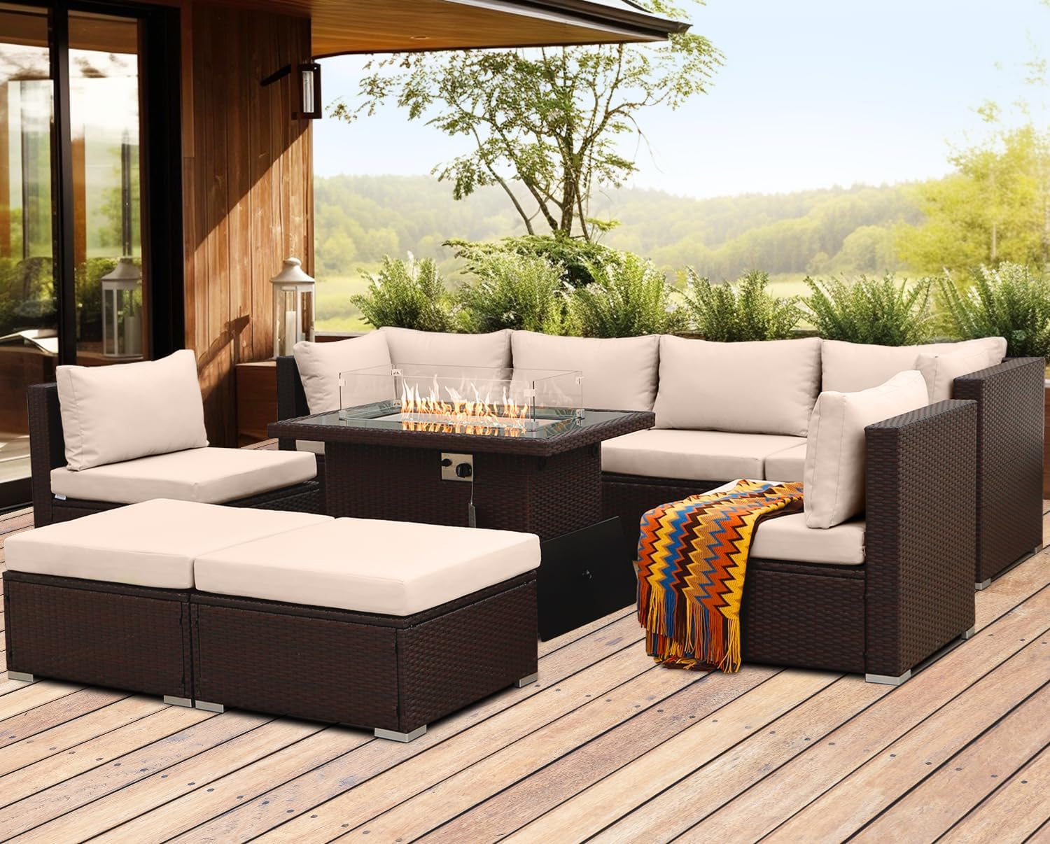 NICESOUL 9 Piece Outdoor Patio Fire Pit Sets, Extra-Large 29.3