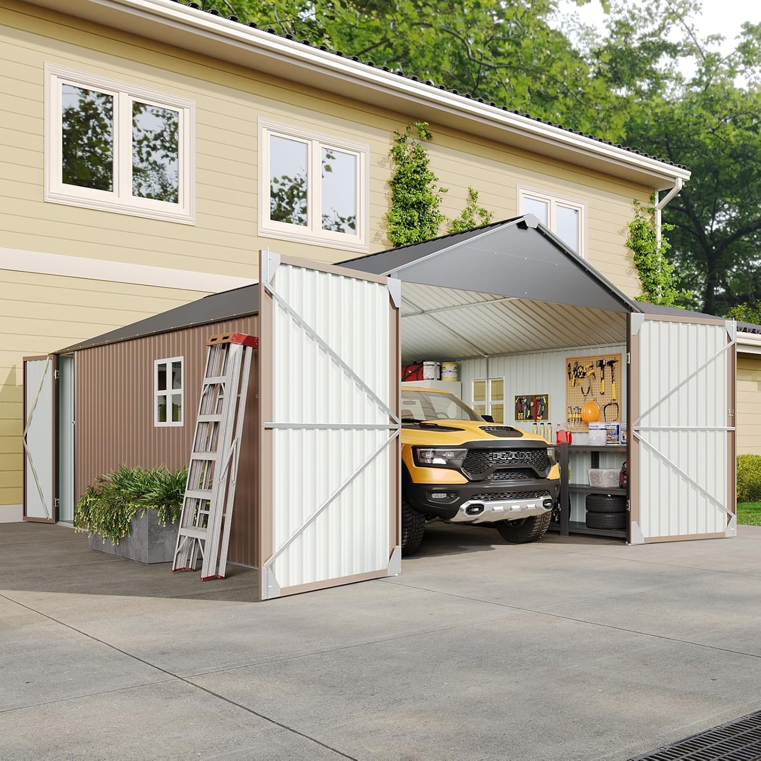 Aoxun 12x20x9.3 FT Shed Outdoor Metal Garage Shed 1700 CUFT Extra Large Storage Shed for Vehicles & Sundries 11