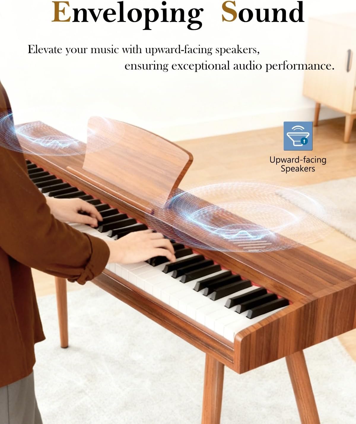 Longeye Digital Piano 88 Keys Wood Piano Keyboard Semi Weighted Electric Piano for Beginners and Professionals with Triple Pedal, Headphone, Music Rest Support MIDI Connection MOOD Walnut