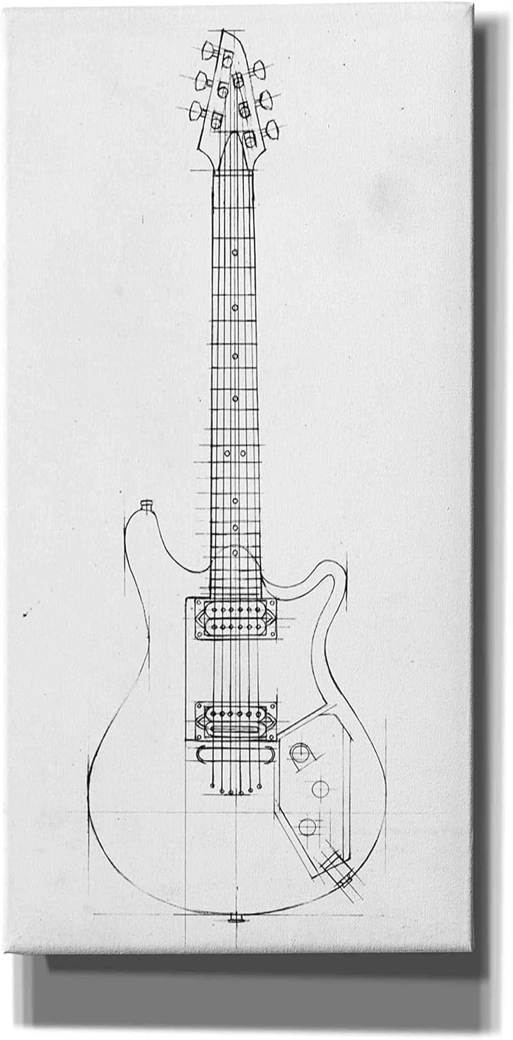 Epic Graffiti 'Inverted Electric Guitar Blueprint II' by Ethan Harper, Giclee Canvas Wall Art, 30