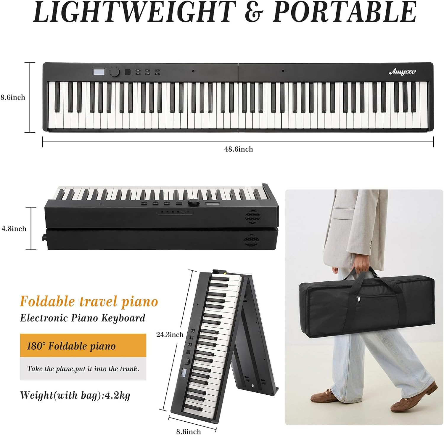 Folding Piano Keyboard,Portable Piano Keyboard 88 Keys for Beginner,Full Size Digital Piano With Sustain Pedal,Headphones, Handbag, Bluetooth, USB MIDI for Beginner,Kids,Adult