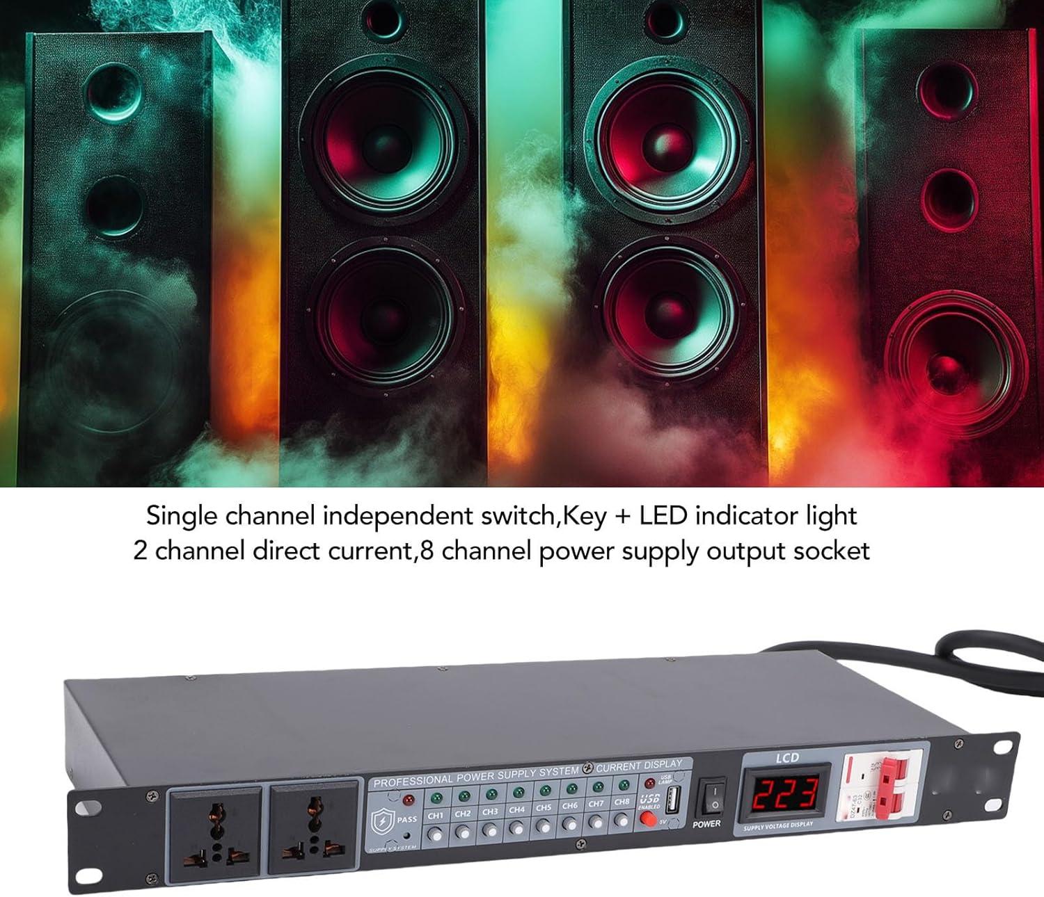 10 Channel Power Sequencer, Digital Voltage Display Rack Audio Controller Regulator for Stage Home Theater Use, Power Conditioner and Sequencer Surge Protector (US Plug)