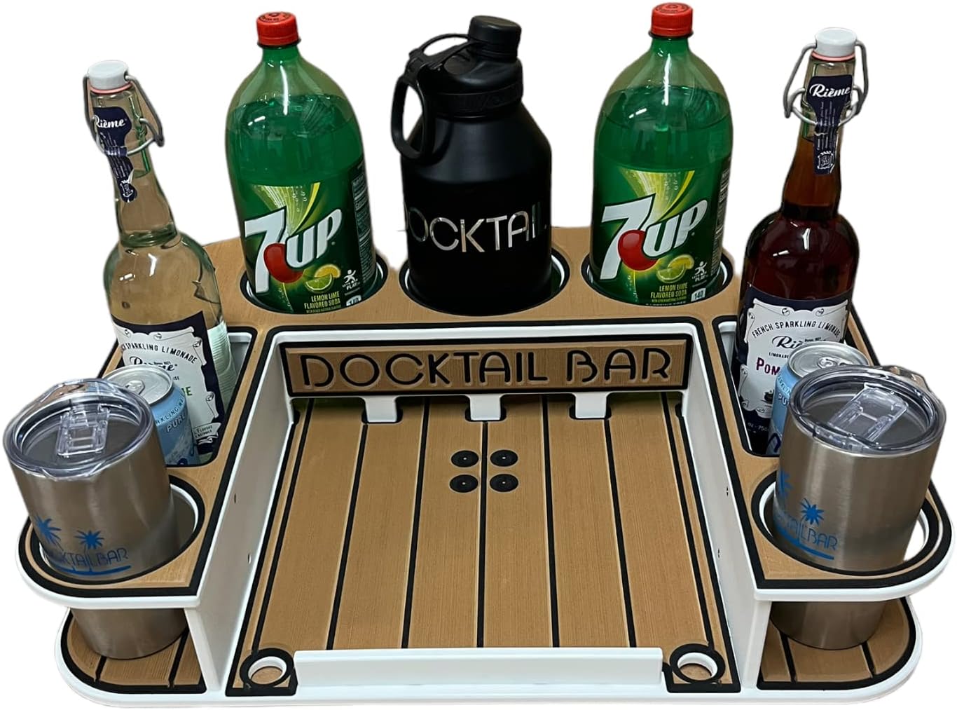 Docktail Butler Boat Table Caddy Organizer - with Pedestal Adapter Plate (Post/Floor Mount Not Included) | Portable Boat Bar with Cup Holders, Boat Storage Accessories