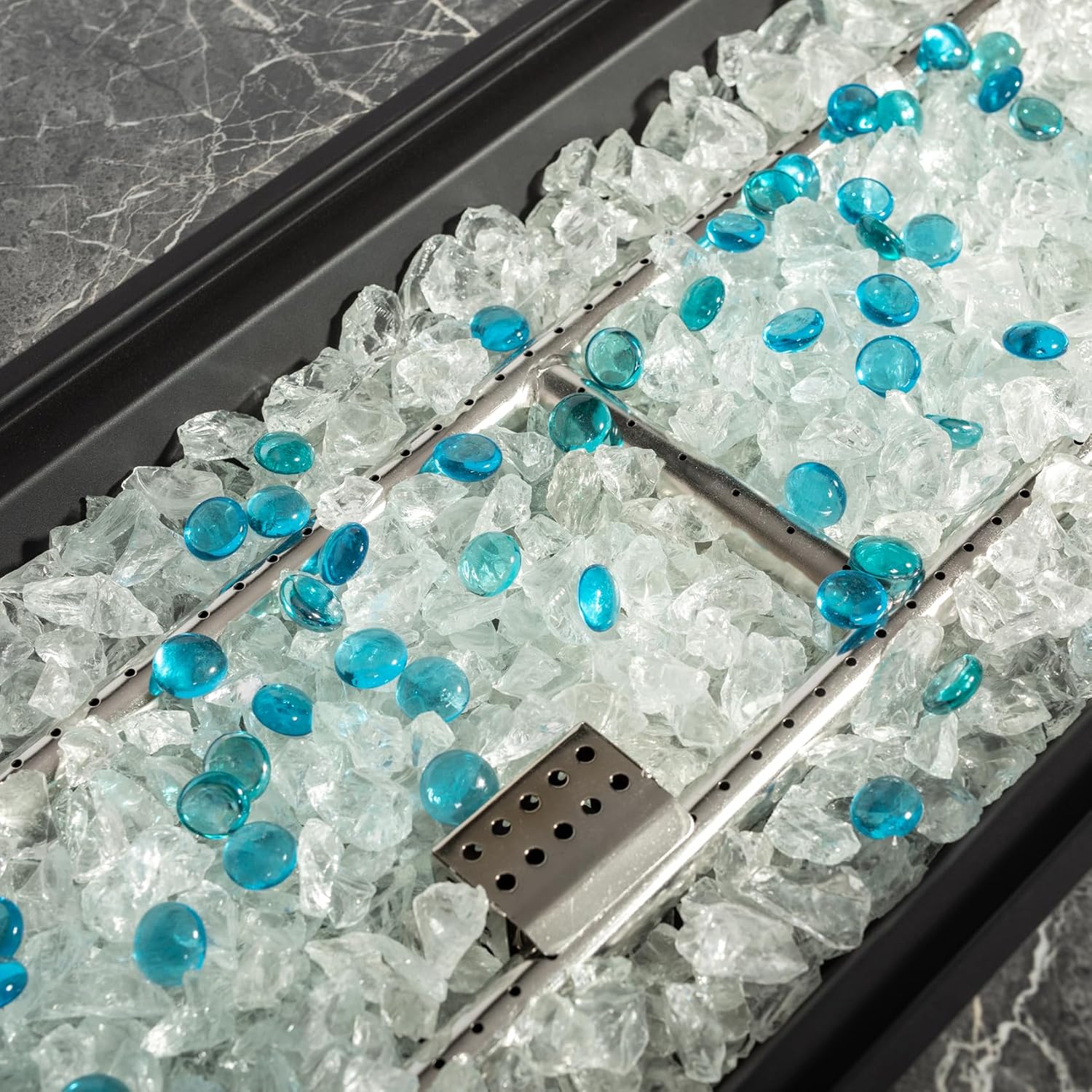 Propane Fire Pit Table, Outdoor Gas Fire Pit Rectangle 50000 BTU, 43 Inch Fire Table for Outside Patio with ETL-Certified, Auto Ignition, Ceramic Tabletop, Glass Wind Guard, Cover, Brown Wicker