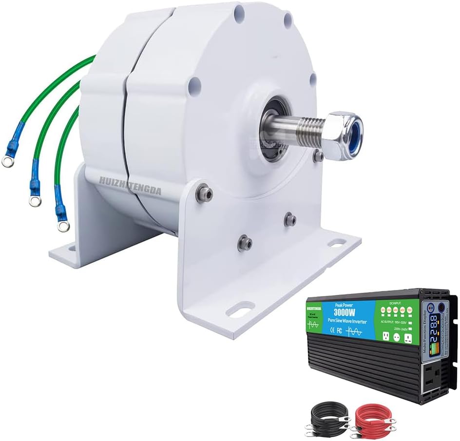 3000W New Gearless Permanent Magnet Generator, Extreme Temperatures from -40°C to 80°Cno Noise Wind Generators12v 24V 48V (with Inverter)