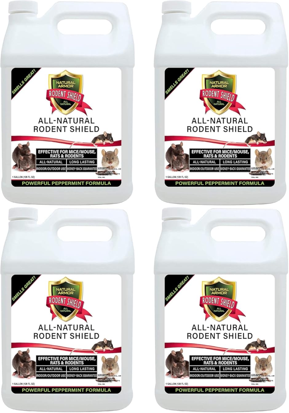 Natural Armor Peppermint Repellent for Mice/Mouse, Rats & Rodents. Natural Spray for Indoor & Outdoor Use Rodent Shield - 128 Fl Oz Gallon Refill, Case of 4