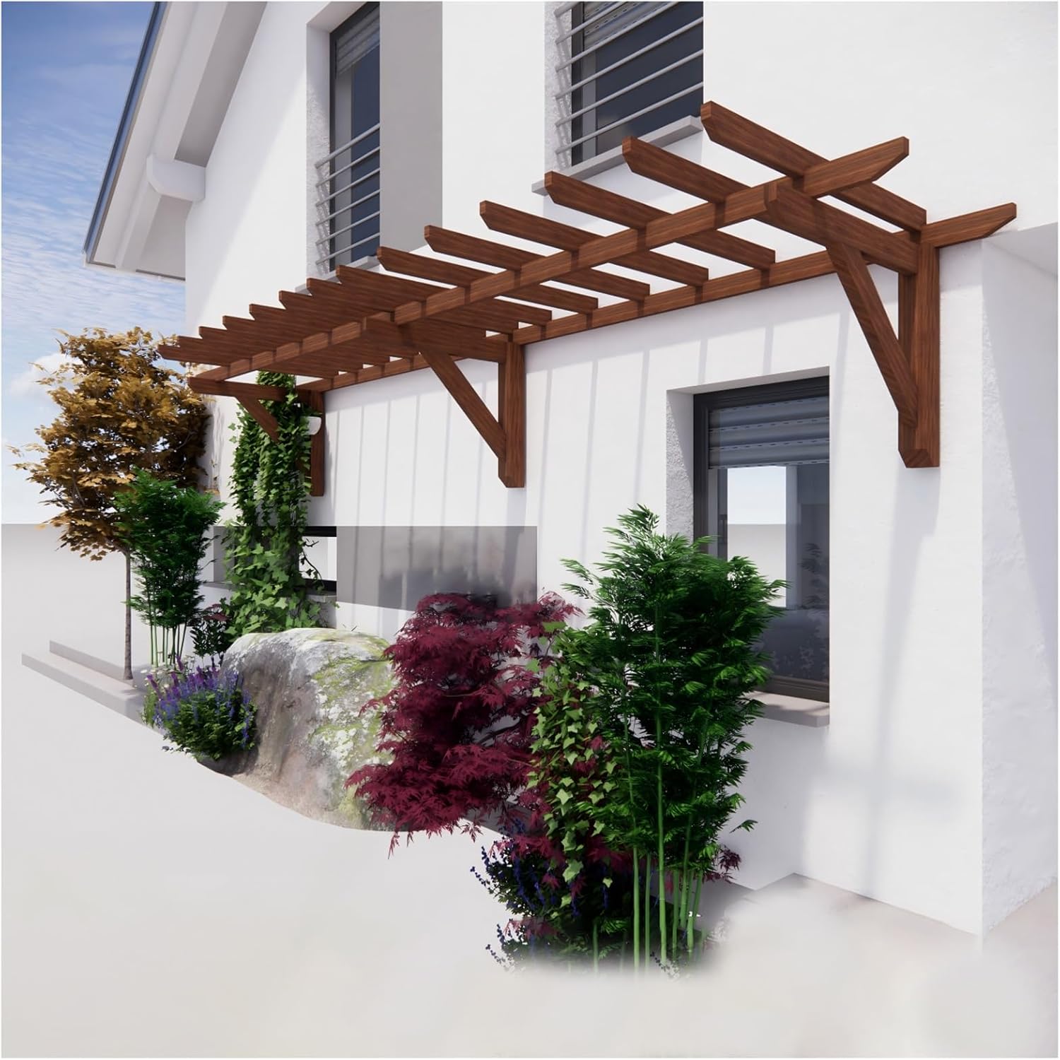 Wood Grape Arbor Gazebos for Garden Patio Backyard Deck, Simple Wall Climbing Trellis Single-Sided Outdoor Pergola, DIY Window Canopy Door Awnings(19.6ft Length x 4.26ft Wide)