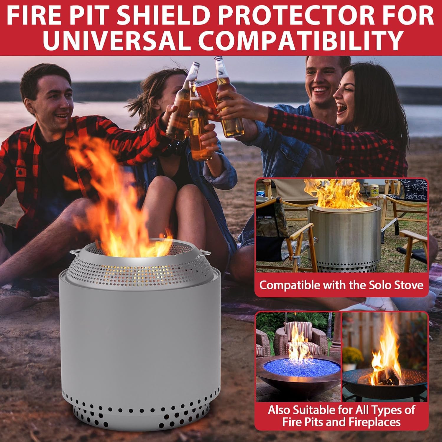 Spark Shield for Solo Stove Yukon - Stainless Steel Fire Pit Spark Protector Screen for Outdoor Backyard Party Fire Pits, Shield for Solo Stove Yukon with Two Guild Sticks