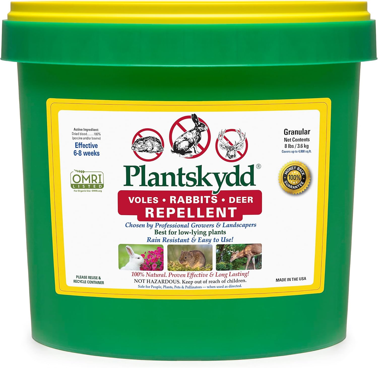 Plantskydd Animal Repellent - Repels Deer, Rabbits, Elk, Moose, Hares, Voles, Squirrels, Chipmunks and Other Herbivores; 8 LB Granular Pail (PS-VRD8P)