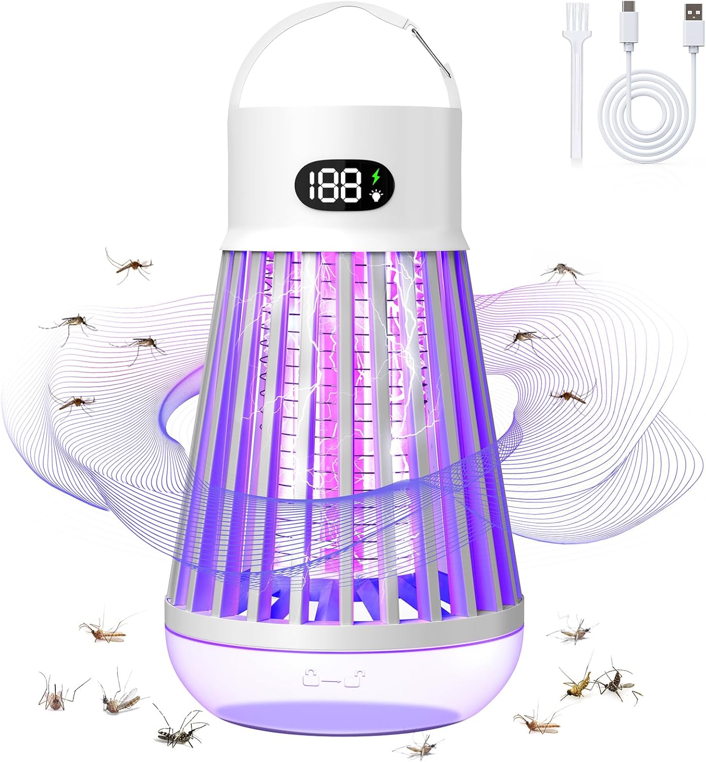 Bug Zapper Indoor Outdoor Mosquito Zapper, Rechargeable Fly Killer Lamp with Storage Box, Waterproof 2000V Light Trap for Home Kitchen Backyard Garden Camping Patio - White