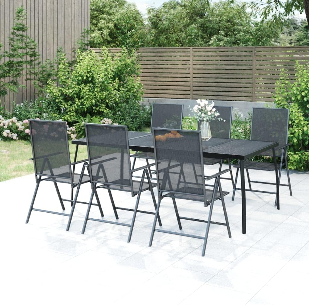 7 Piece Patio Dining Set Anthracite Steel,Modern Outdoor Dining Set with Adjustable Reclining Chairs and Sturdy Steel Frame Patio Furniture Sets, Outdoor Furniture Sets