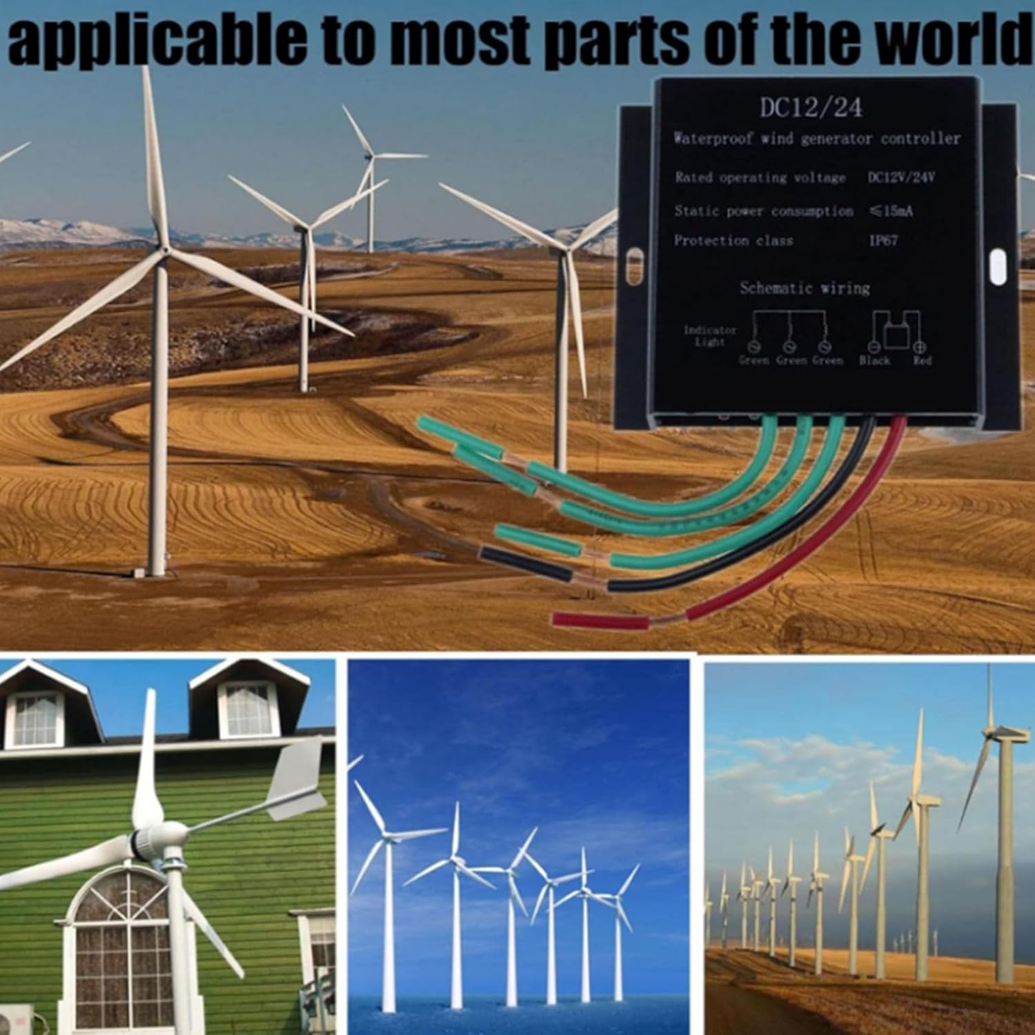 24v,HYZHANHONG MPPT Wind Turbine Charge Controller, 12V 24V Automatic 48V Wind Regulator, IP67 Waterproof for Wind Turbine Solar System [10000W]