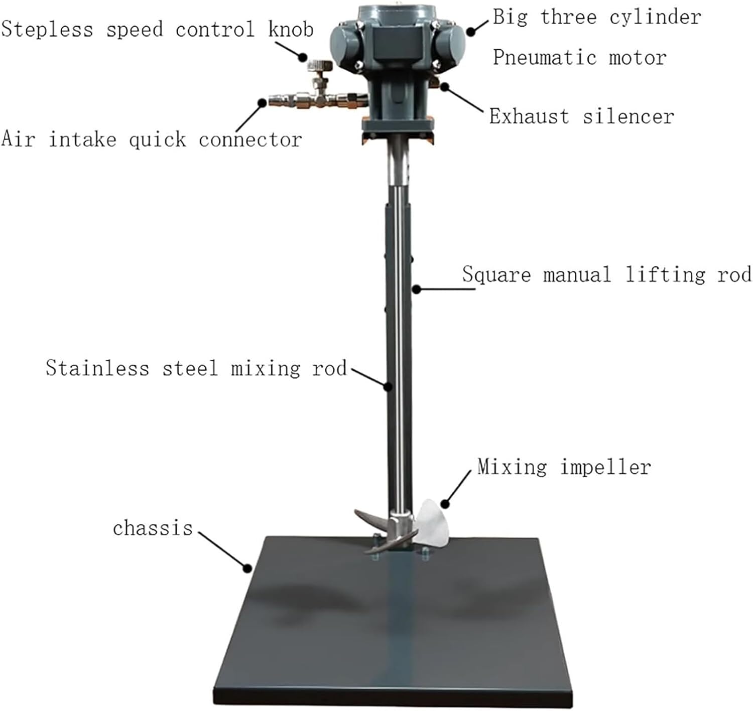 Pneumatic Paint Mixer, 5 Gallon 1/8HP Air Agitator, Paint Mix Machine with Stand, Height Adjustable, Mix Tool for Viscous Liquid Ink Dye,Stainless Steel Blade,Aluminum Alloy Blade(Aluminum Alloy Blade