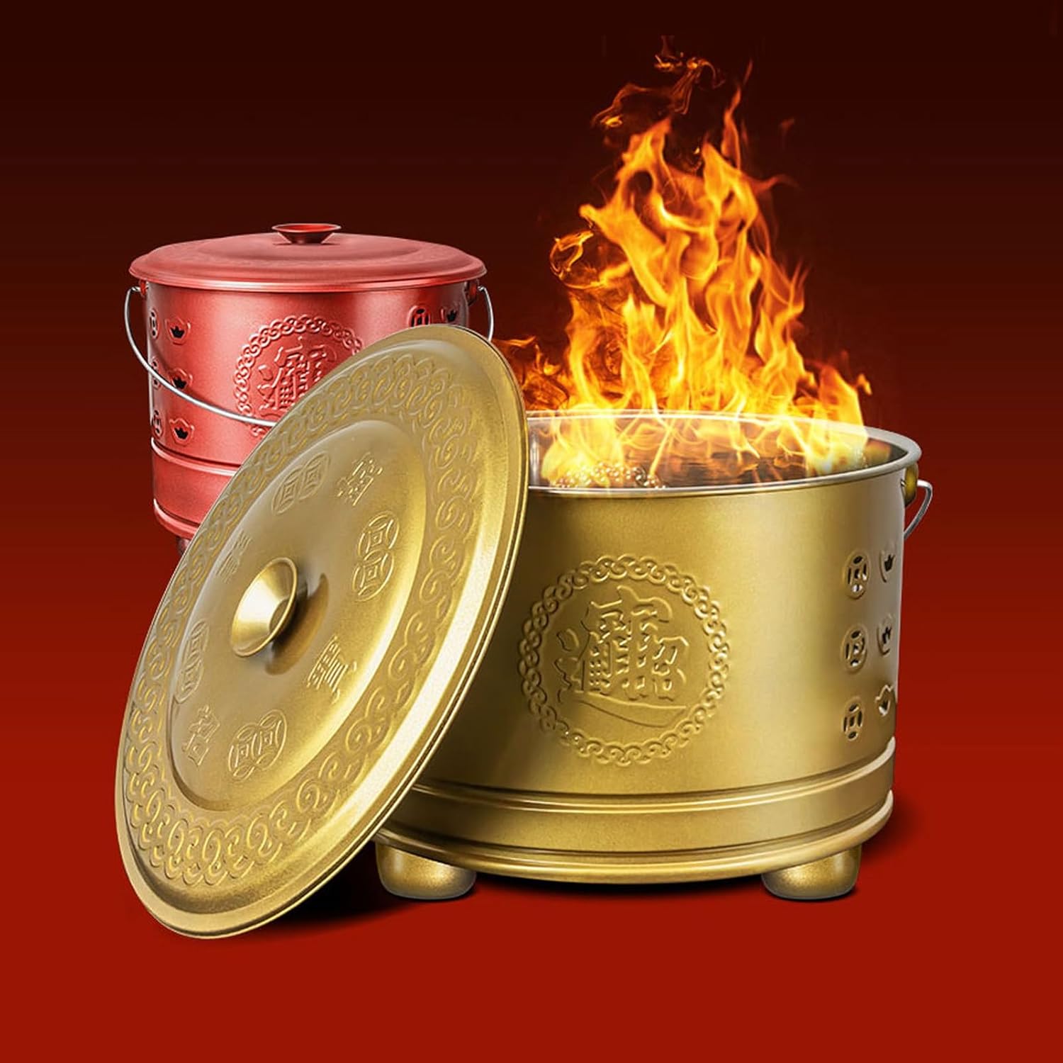 Burn Barrels for Outside for Burning Trash, Outdoor Fire Pit, Table Top Fire Pit, Handle Burn Can for Paper Waste Incinerator Barrel for Yard Patio(Red,42cm/16in)