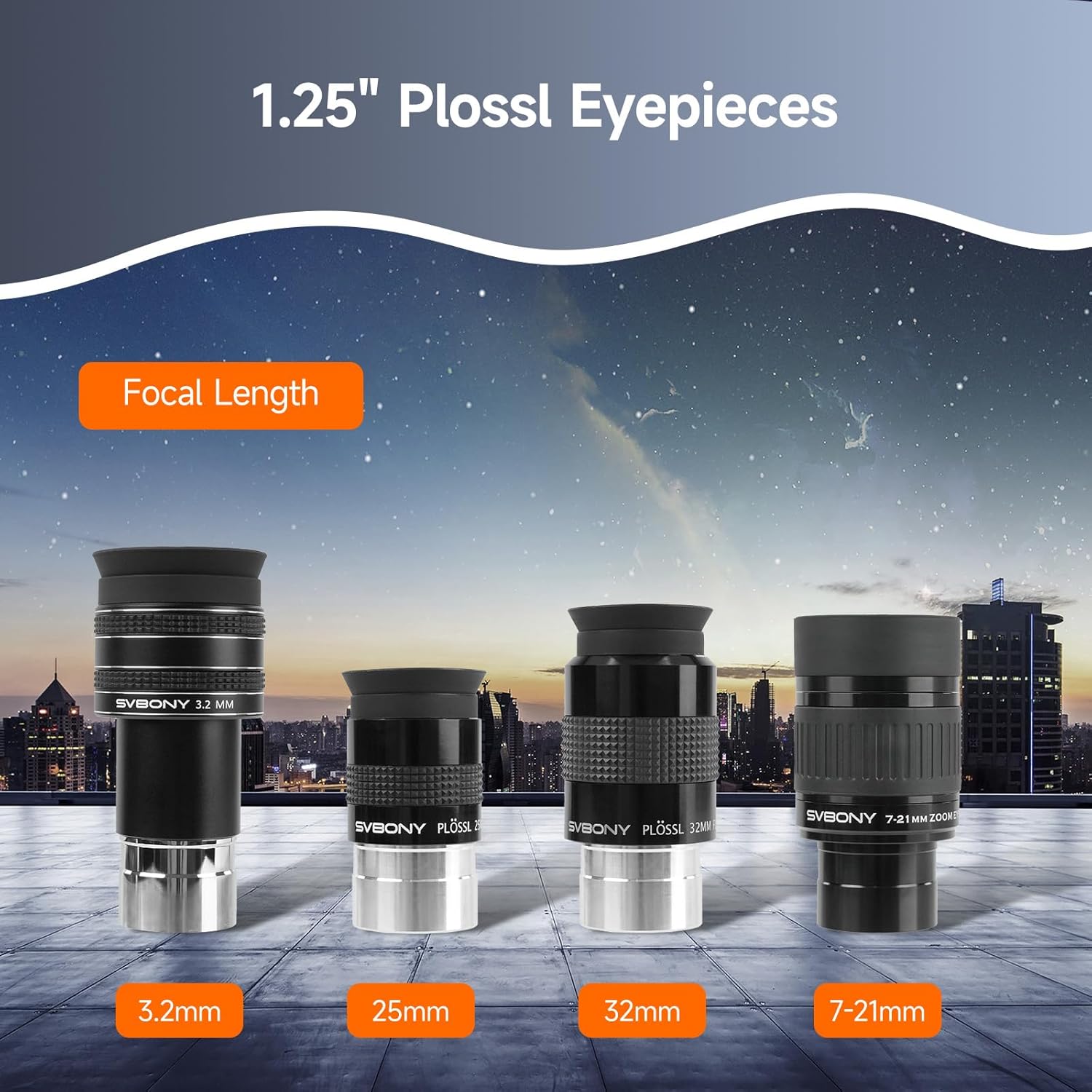 SVBONY SV233 12 Piece Telescope Accessory Kit 3.2mm Ultra-Wide Angle Planetary Eyepiece, SPL25/32mm Eyepieces 7-21mm Zoom Eyepiece, 2X Barlow Lens, LRGB Filters Moon Filter Variable Polarizer Filter