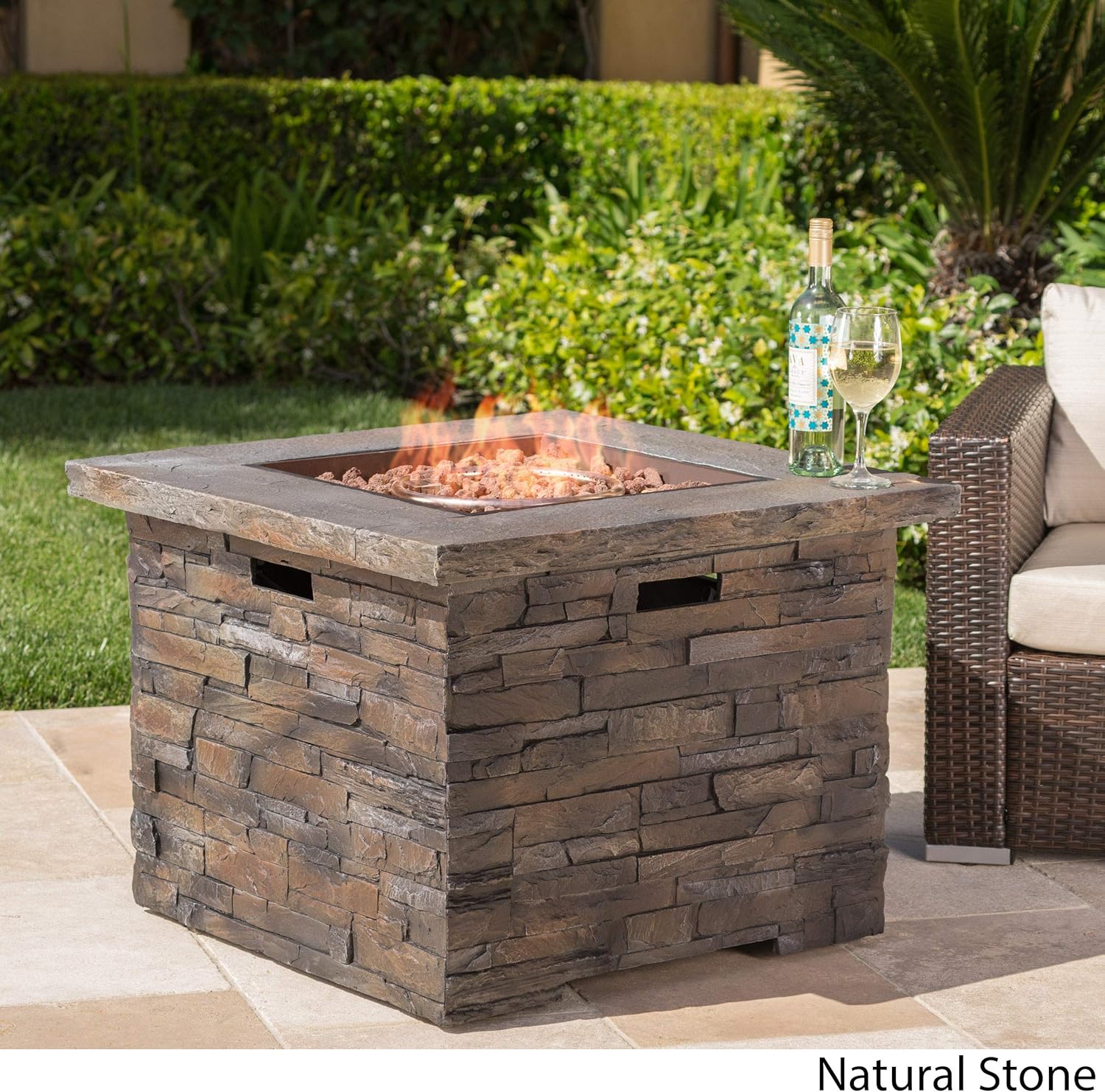 Outdoor Square Fire Pit, Natural Stone (Grey Stone/Square)