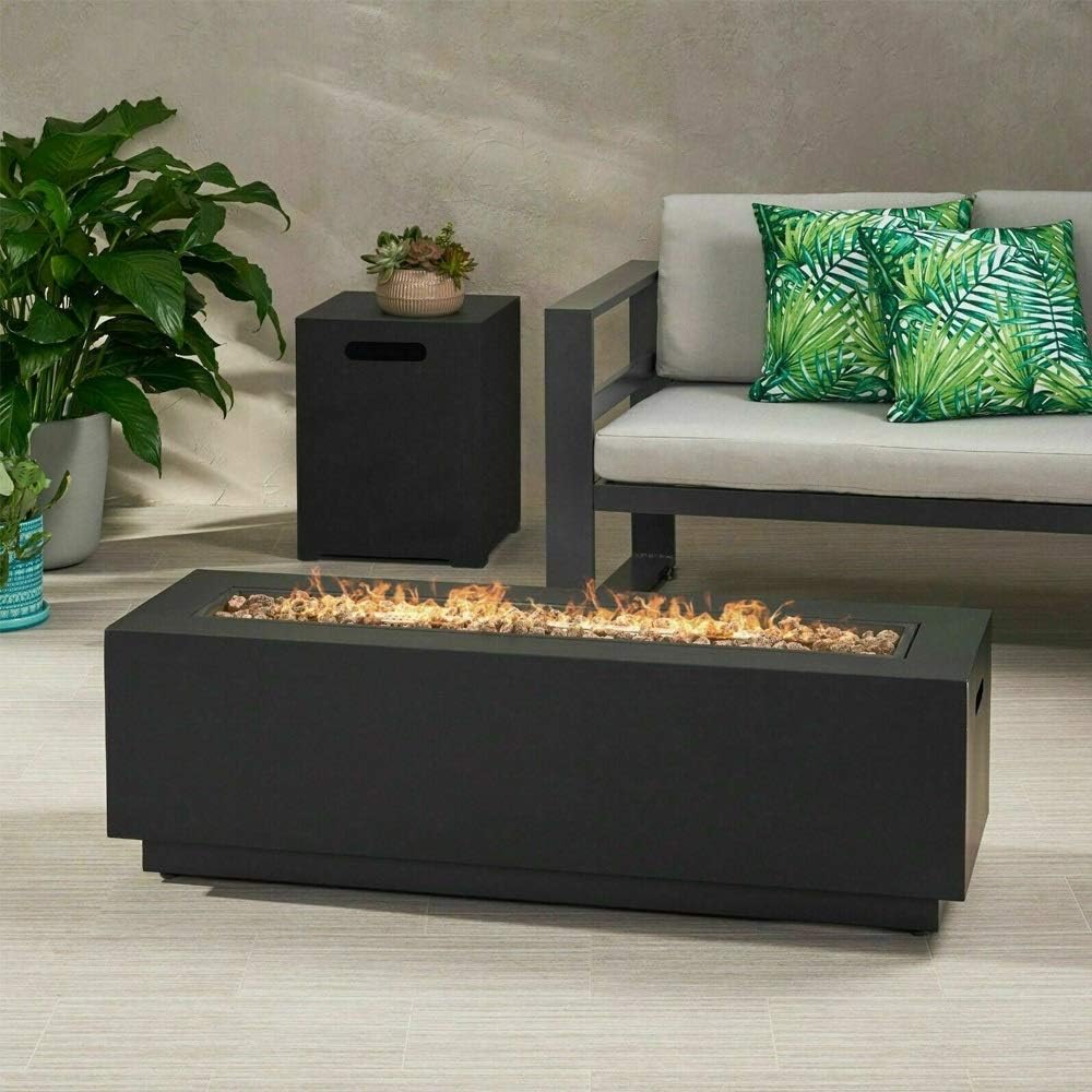 Outdoor Dark Gray Iron Rectangular Propane Fire Pit