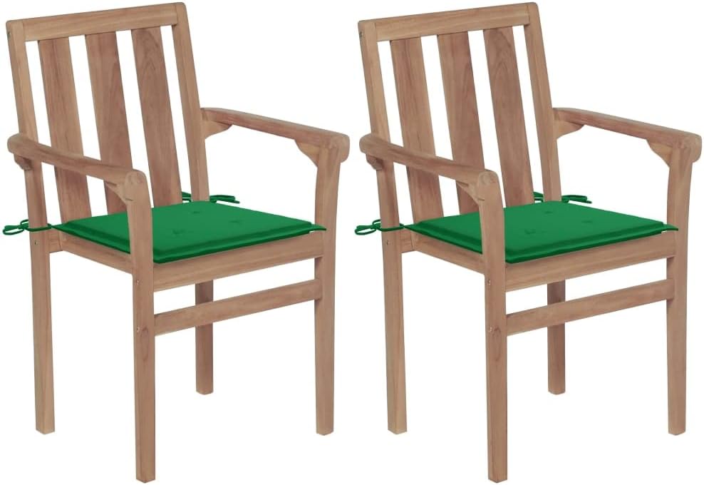Patio Chairs 2 pcs with Green Cushions Solid Teak Wood,Classic Teak Patio Chairs Durable and Stylish for Outdoor Comfort and Appeal Outdoor Furniture, Outdoor Chairs