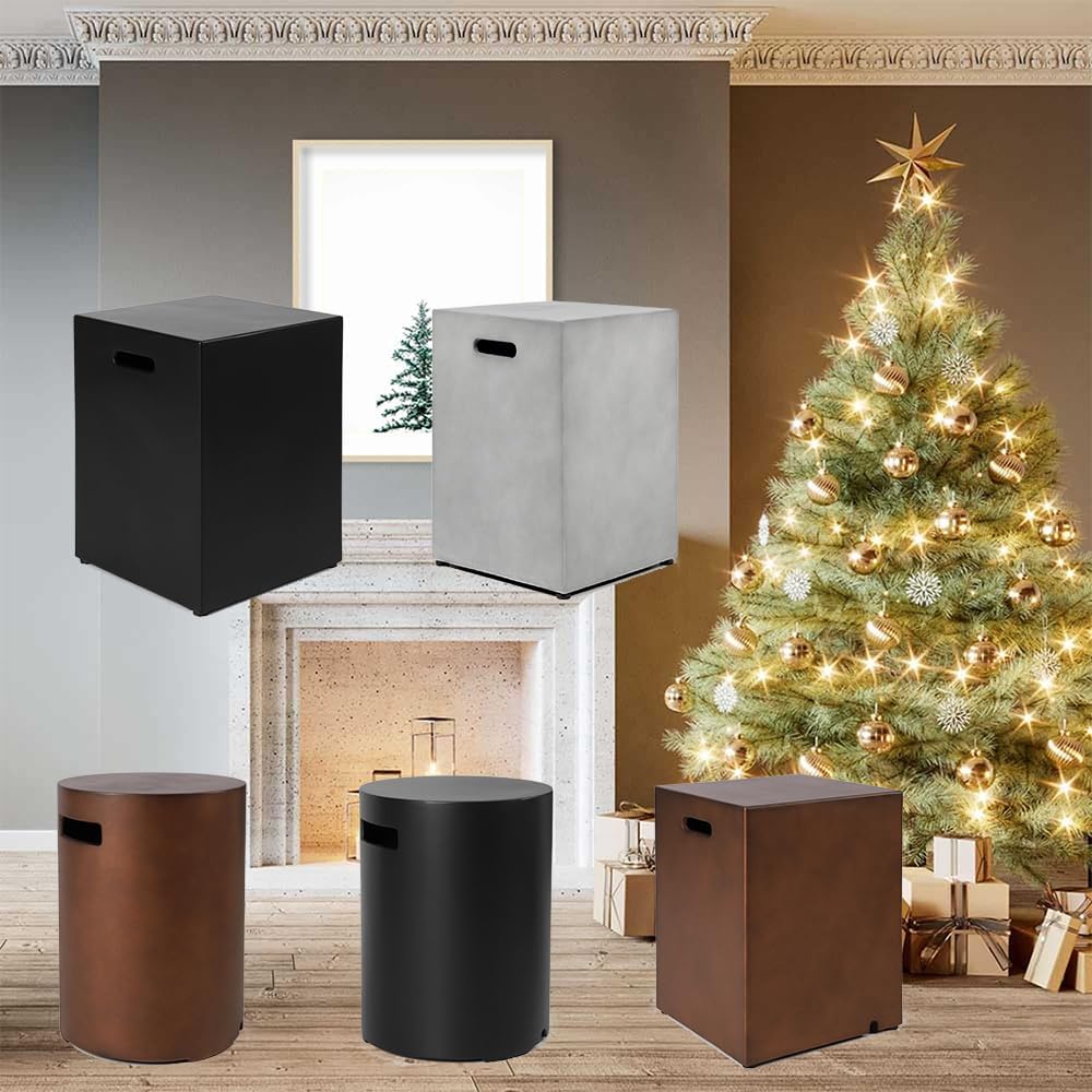 Propane Tank Cover Table, Modern Outdoor Gas Tank Covers, φ16 X 20inch Concrete Tank Storage Box Hideaway Table for Propane Gas Fire Pit and Round Tank Holder with Handles (Brown)