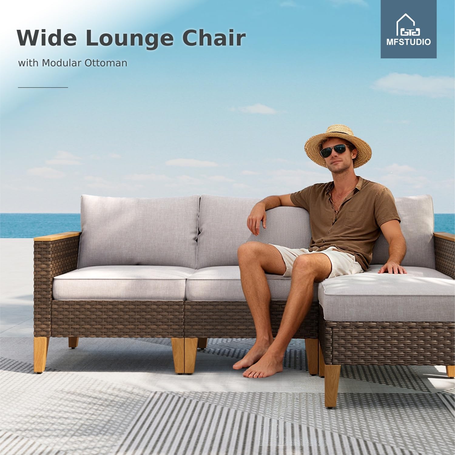 MFSTUDIO 9 Piece Wicker Patio Furniture Set with 56