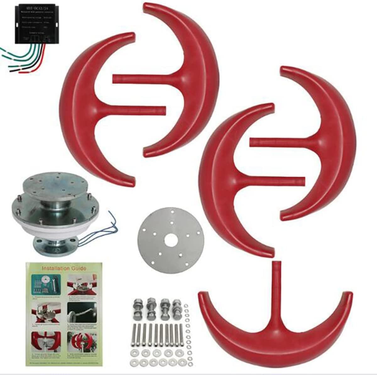 LiuSj JUnSt 8000W with Rectifier AC Wind Turbines Generator Lantern 5 Blades Motor Kit Vertical Axi for Home Hybrids Streetlight Electromagnetic,Red