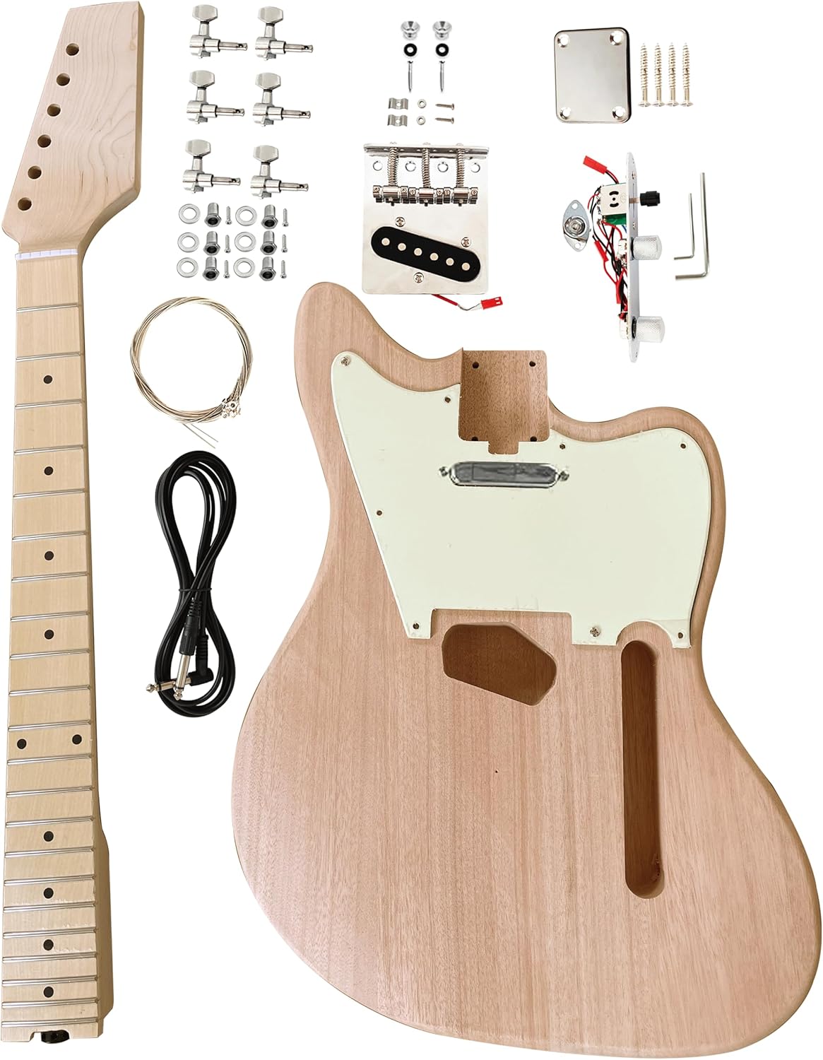 Unfinished Electric Guitar Kit Beginner Kit Mahogany Body and Maple Neck,Maple Fretboard,Uncut DIY Guitar Kit,Build Your Own,Electric Guitars for Beginner
