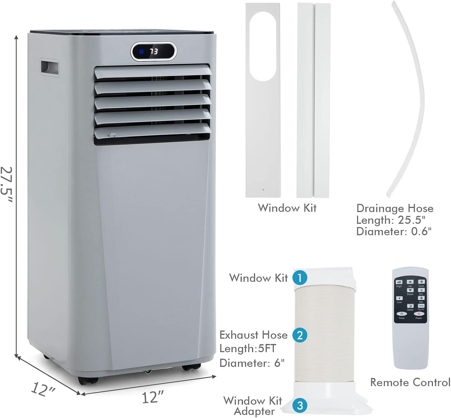 DORTALA Portable Air Conditioner 8000 BTU, 3-in-1 AC Unit with Remote Control, Dehumidifier, 24H Timer, Window Kit, Standing AC Cooling Unit for Home Office, Grey