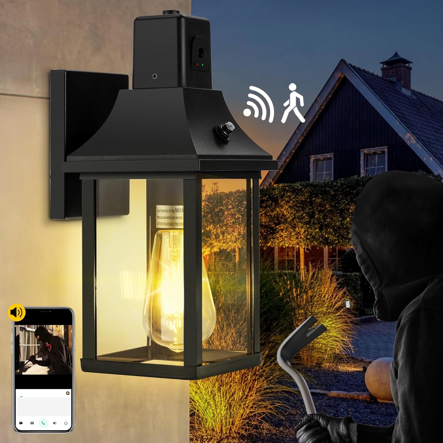 HIHUOS Porch Light with Security Camera Built in Dusk to Dawn Outdoor Lighting - Waterproof Outside Lights Fixture Wall Mount- Exterior Lights for House Garage Front Door