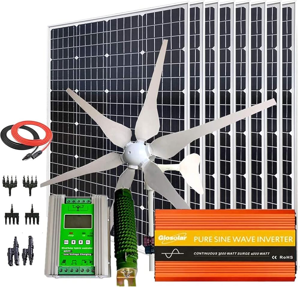 1300W 24V Wind Solar Kit: 400W Wind Turbine Generator + 8pcs 120W Monocrystalline Solar Panel + 3000W Pure Since Wave Inverter(Peak 6000W)+Accessories