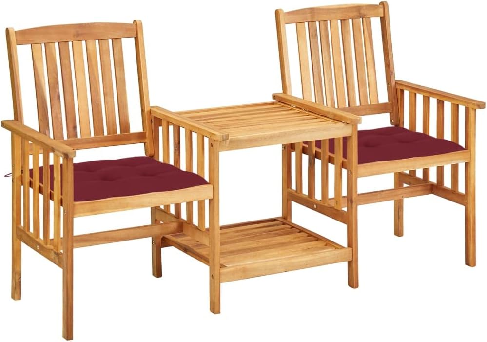 Patio Chairs with Tea Table and Cushions Solid Acacia Wood,Rustic Acacia Wood Bistro Set with Cushions for Patio, Garden and More Furniture Sets for Patio, Lawn & Garden